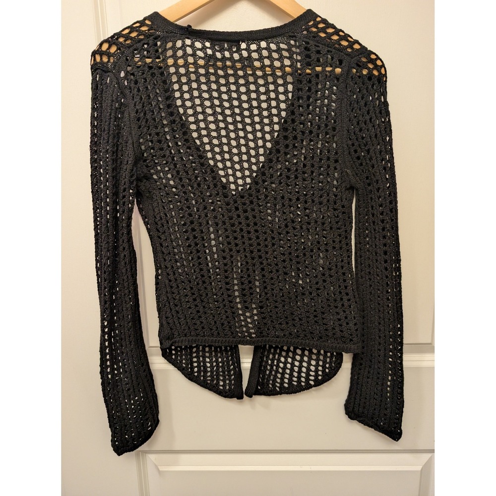 Ecote Black Crochet Knit Tie Front Long Sleeve Cardigan Sweater Women Size S - Picture 4 of 4